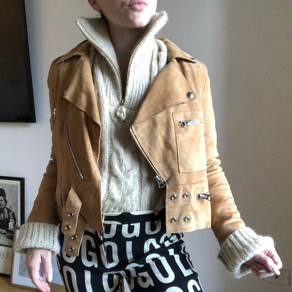 Acne Studios Suede Biker Motorcycle Jacket Camel - Picture 6 of 7